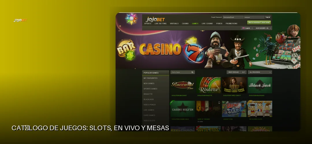 Catálogo de juegos: slots, en vivo y mesas